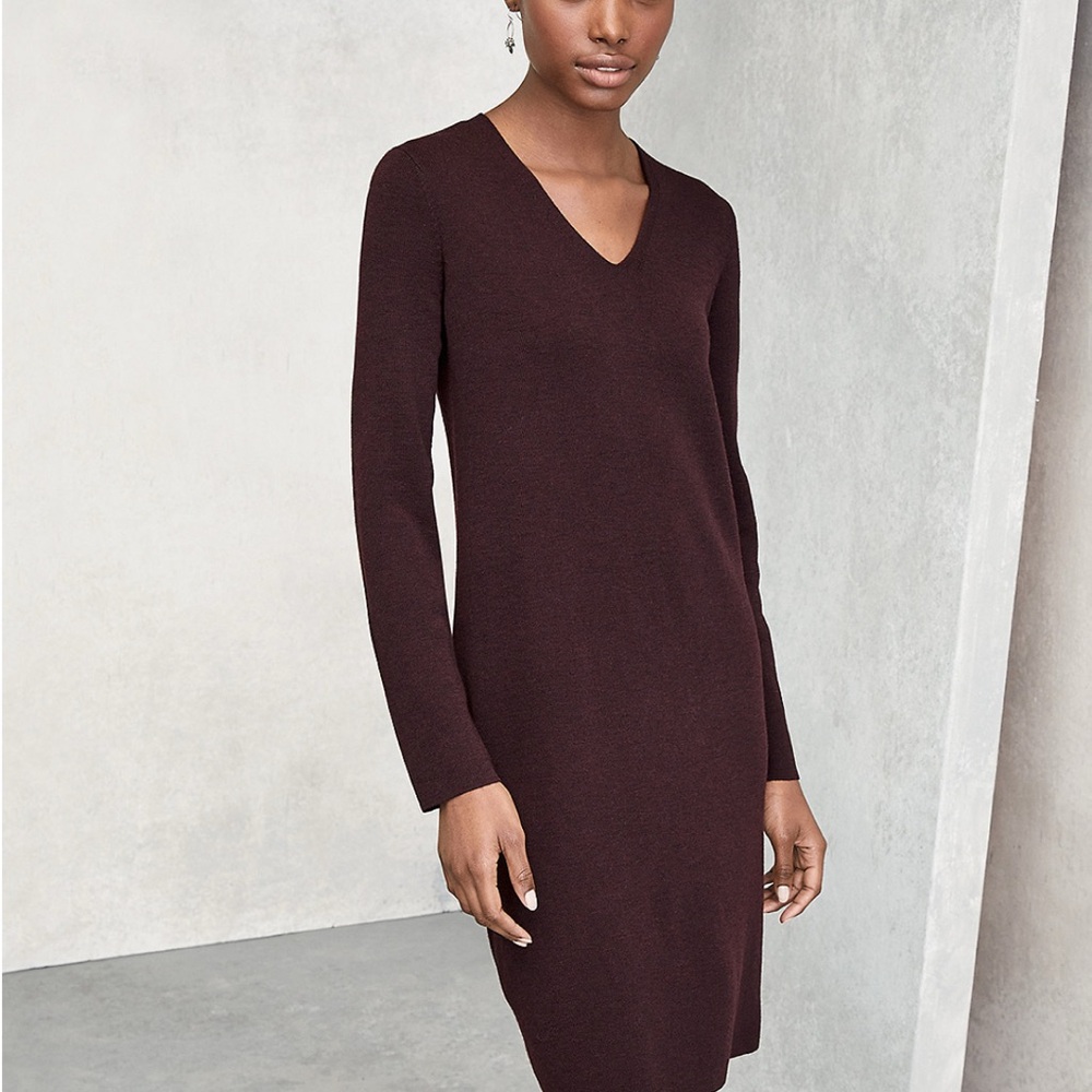 Eileen Fisher Burgundy V-Neck Sweater Dress